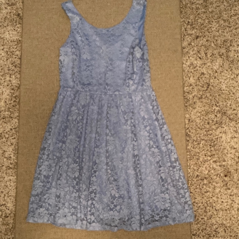 Lush Blue Sleeveless Fit & Flare Lace Dress Medium